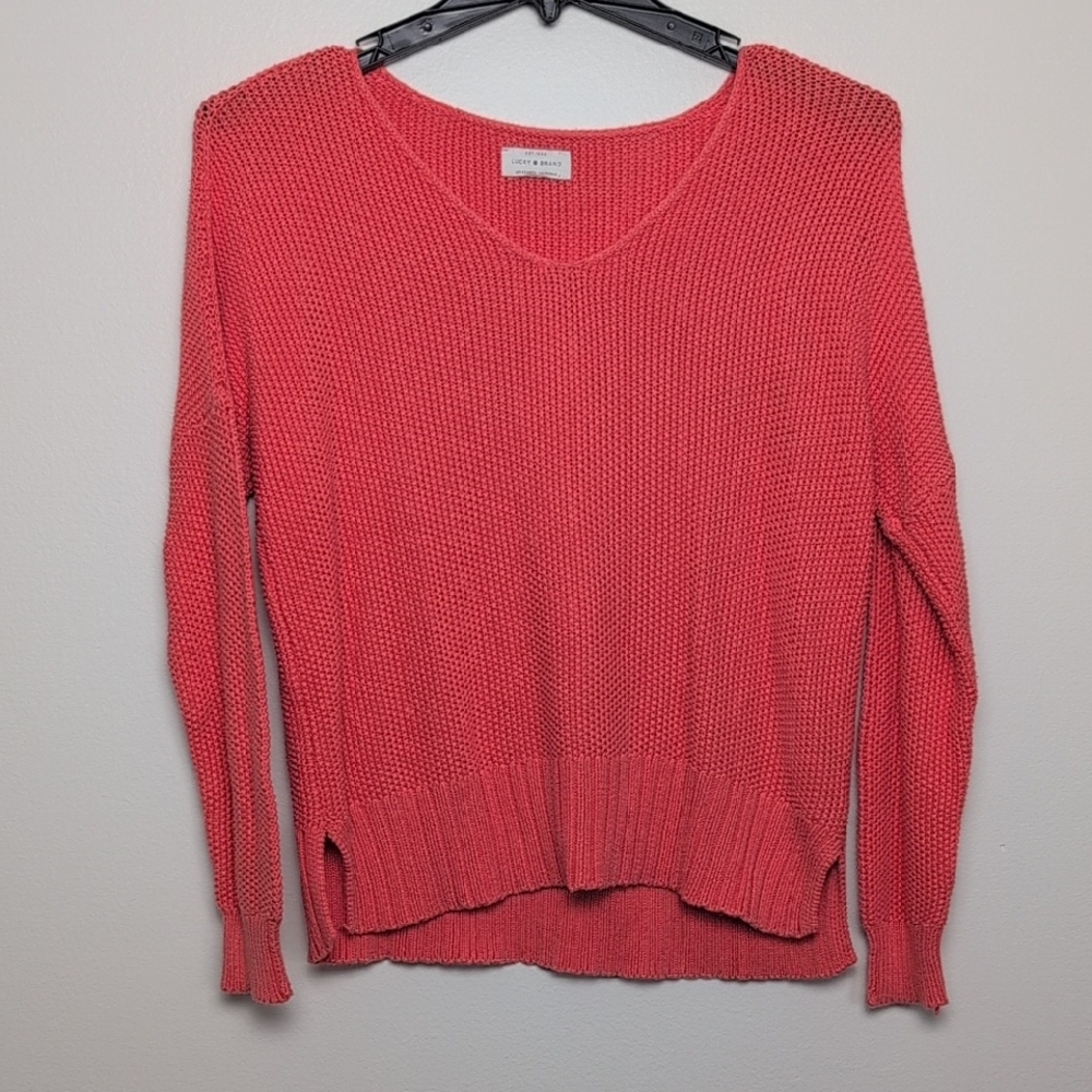 Lucky Brand V-Neck Sweater in Coral
